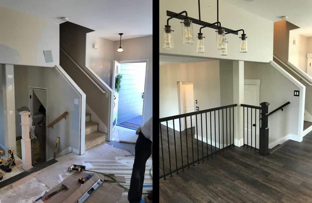 There was no better way to compliment the new stair railing than to add a beautiful rustic light fixture!