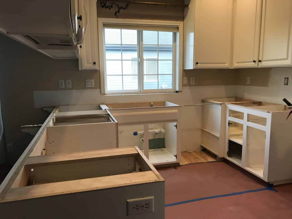 The prep work is complete, and the kitchen is ready for new solid surface countertops.