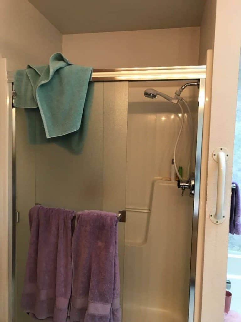 A small fiberglass shower unit.