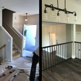 DURING/AFTER There was no better way to compliment the new stair railing than to add a beautiful rustic light fixture!