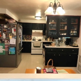 BEFORE After living with this kitchen for 13 years, the family was ready for a drastic change. The overall goal was to utilize the entire room as kitchen space and to provide a crisp and clean appearance.