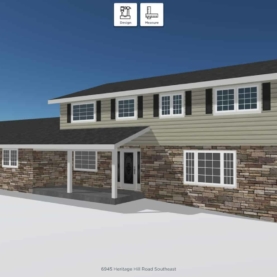 HOVER RENDERING With the help of our 3D-rendering program, we can explore the visual possibilities and make the design process a breeze. With the click of a button we can change the color scheme, roofing material and color, window style, paint colors, stonework and more!
