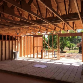 DURING With a clean slate and a clear vision, the home was ready for a drastic makeover. The space pictured above is where the kitchen used to be.